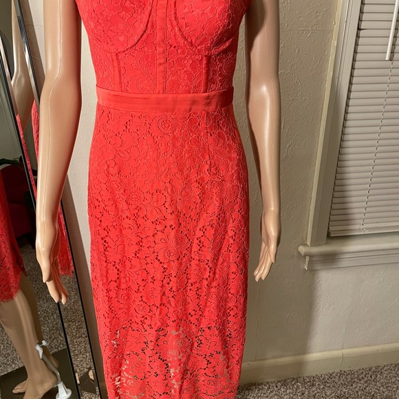 Lace corset Dress by Express in a vibrant coral color - Picture 3 of 7